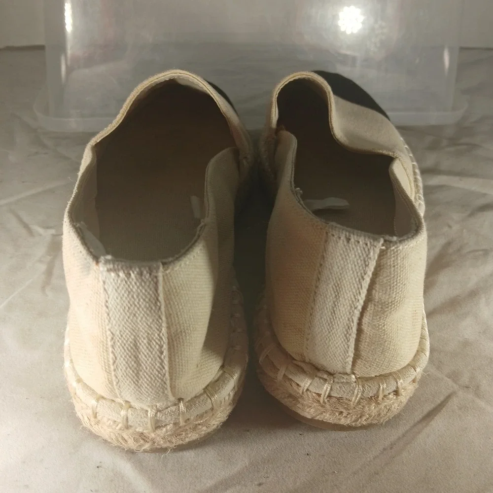 A New Day Womens Cream Black Cap Toe Canvas Espadrille Flats Size 8‎